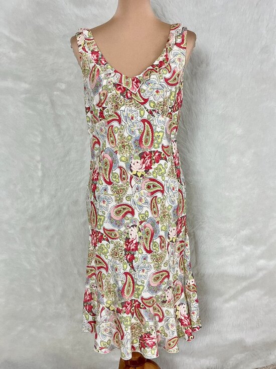 Vintage Dresses & Skirts - Vintage 90s 00s Cabi Sleeveless Ruffle Roses Floral Paisley Midi Dress 6